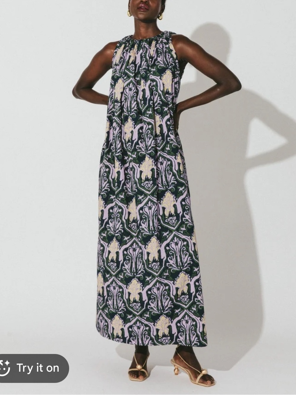 Cleobella Becca Ankle Dress in Casablanca Halter Sleeveless Printed Maxi, Sz XL
